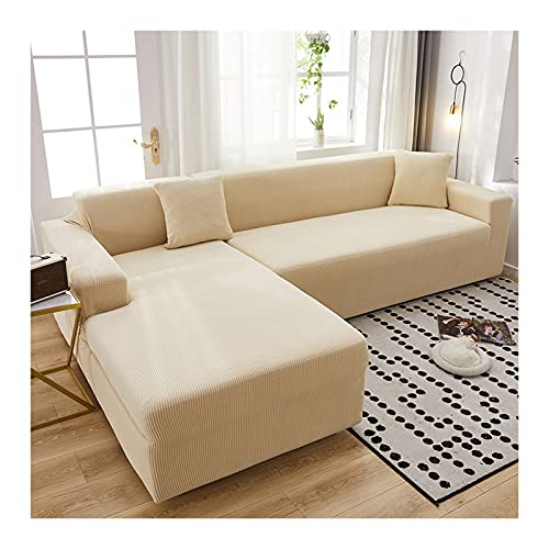 Stretch Sofabezug Kratzfest Eckcouch Schonbezug Beige Gelb Kariert Design Elastische 3-Sitzer & 3-Sitzer Rer Schonbezug Polyester Stoff von Generisch