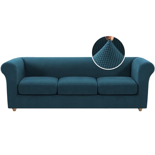 Stretch-Sofabezug-Set für 3 Kissen, Chesterfield, Couch, blaugrün, traditioneller Möbelschutz, langlebig und leicht zu reinigen, Schonbezüge für Wohnzimmer, 4-teilig Stretch-Sofabezug-Set für 3 Kissen, Chesterfield, Couch, blaugrün, traditioneller Möbelschutz, langlebig und leicht zu reinigen, Schonbezüge für Wohnzimmer, 4-teilig von Generisch