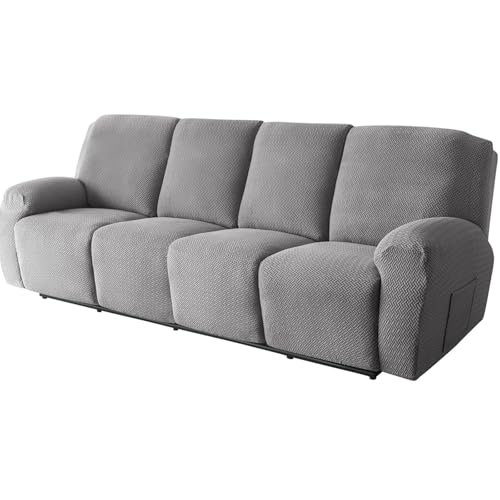 Stretch-Spandex-Sesselbezug mit Taschen, 10-teiliges Schonbezug-Set für 4-Sitzer, Liegesofa, Hellgrau, schützt Möbel vor Kindern und Haustieren von Generisch