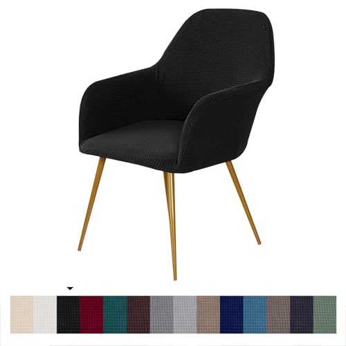 Stretch Spandex Stuhlhussen für Esszimmer Büro Küche 6er Set Samt Optik Sessel Schonbezüge Schonbezug Drehstuhl Schutz Schwarz von Generisch