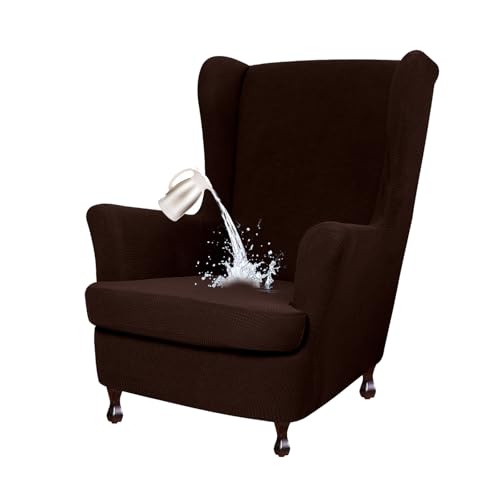 Stretch Wingback Chair Covers 2 Piece Dark Brown Slipcovers for Wing Chair with Arms and E Bottom Stylish Living Room Furniture Protector von Generisch