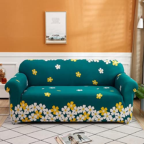 Stretchable Antiskid Sofa Cover Anti-Scratch Cat Proof, Floral Design in White & Yellow, Washable Adjustable Corner Fit for 2-Sitzer Sofa von Generisch
