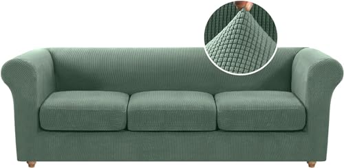 Stretchable Army Green Chesterfield Sofabezug für 3-Sitzer, rutschfester Spandex-Schonbezug mit 3 Kissenbezügen, Möbelschutz für Wohnzimmer-Dekor von Generisch