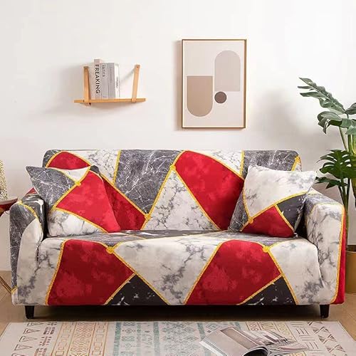 Stretchable Marble Red Gray Sofa Cover Adjustable 2-Seater Slipcover Washable Spandex Protector for Pets Easy Fit Universal Couch Cover Stylish Sofa-Protector Stretchable Marble Red Gray Sofa Cover Adjustable 2-Seater Slipcover Washable Spandex Protector for Pets Easy Fit Universal Couch Cover Stylish Sofa-Protector von Generisch