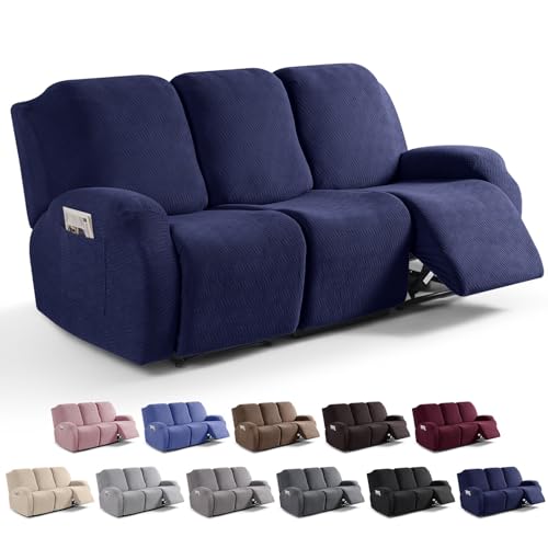 Stretchable Recliner Chair Cover for 1/2/3 Seater - Soft Elastic Sofa Slipcovers with Pockets, Protector for Electric Sessel - Dark Blue, Comfortable & Durable von Generisch