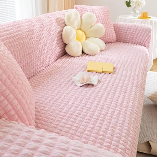 Stretchable Sofabezug 1 2 3 4 5 Sitzer Elegant Dicke Luftpolsterfolie Sofaschoner mit Armlehnen Rutschfest Couchbezug Rosa Größe:3 Sitzer Perfekt für Home Decor von Generisch