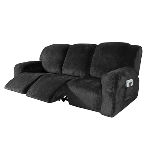 Stretchable Velvet Recliner Chair Covers for 3 Seater Sofa 8 Piece Washable Set Durable Black Couch Protector for Reclining Furniture Stretchable Velvet Recliner Chair Covers for 3 Seater Sofa 8 Piece Washable Set Durable Black Couch Protector for Reclining Furniture von Generisch