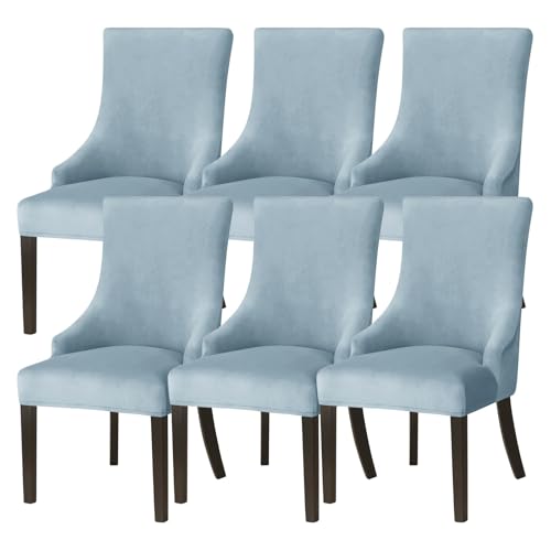 Stretchable Washable Wingback Dining Chair Covers Set of 2/4/6Armrest Slipcovers for Dining Room Bankquet Hotel & Home Decor (Light Blue 6 Pack) von Generisch