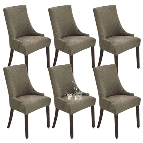 Stretchable Waterproof Wingback Chair Slipcovers, Removable & Washable Dining Chair Covers for Bankette, Set of 6 - Taupe, Perfect for Home Decor & Events von Generisch