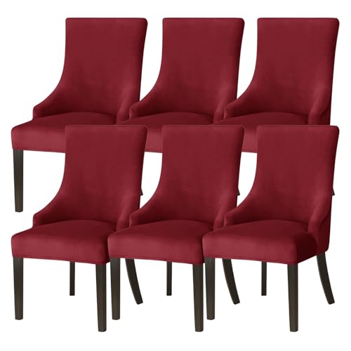 Stretchable Wingback Dining Chair Covers Set of 2/4/6Washable Armrest Design for Dining Room Bankquet & Hotel DecorElegant Wine Red (6 Pack) von Generisch