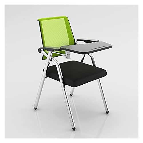 Studentenstuhl aus Netzstoff, mit befestigtem Schreibtisch und Lendenwirbelstütze, faltbarer Computer-Schreibtischstuhl mit Tablet-Arm, Schreibtafel, grüner Metallrahmen, für Heimbüro von Generisch