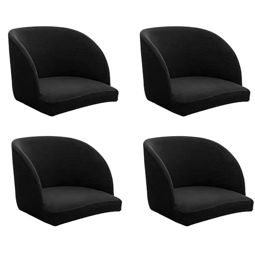 Stuhlhussen 4er Set Schwarz Skandinavische Stuhlhussen mit Armlehnen für Büro & Küche Drehstühle Gebogene Rückenlehne Stretch Stoff Leicht zu Reinigen Modernes Design von Generisch