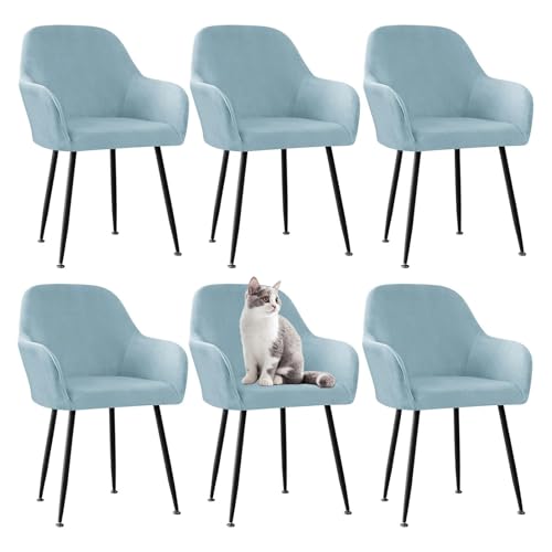 Stuhlhussen aus Samt mit gebogener Rückenlehne und elastischen Armlehnen, 6er-Set für Esszimmer und Wohnzimmer, stilvolle dehnbare Schonbezüge für Drehstühle (blau) von Generisch