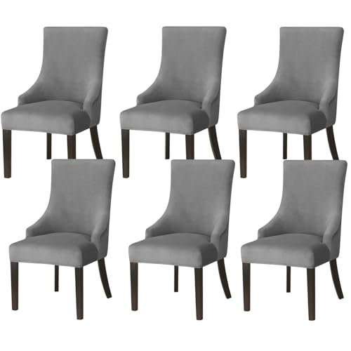 Stuhlhussen aus Stretch-Samt, waschbar, ohne Armlehnen, dekorativer Schonbezug für Polsterstühle, Sofa und Essmöbel (Dunkelgrau, 6 Stück) von Generisch