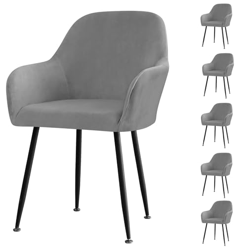 Stuhlhussen aus Stretch-Samt mit Armlehnen, Set mit 6 dunkelgrauen Schonbezügen für Esszimmerstühle, Büro, Küche, Wohnzimmer, Hotel und Bankett Stuhlhussen aus Stretch-Samt mit Armlehnen, Set mit 6 dunkelgrauen Schonbezügen für Esszimmerstühle, Büro, Küche, Wohnzimmer, Hotel und Bankett von Generisch