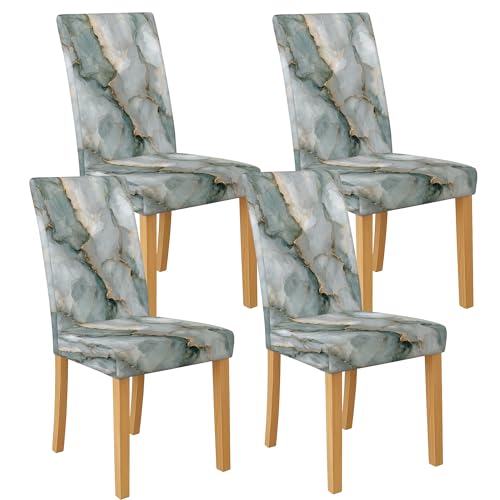 Stuhlhussen mit elegantem Marmormuster für Esszimmerstühle, dehnbar und waschbar, Spandex-Sitzschoner, stilvolle dekorative Schonbezüge für Zuhause, Esszimmer, 4 Stück von Generisch
