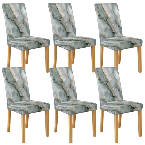Stuhlhussen mit elegantem Marmormuster für Esszimmerstühle, dehnbar und waschbar, Spandex-Sitzschoner, stilvolle dekorative Schonbezüge für Zuhause, Esszimmer, 6 Stück von Generisch