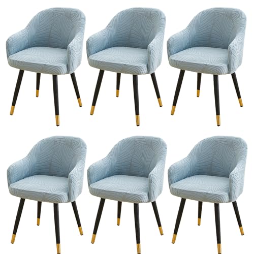Stuhlhussen mit gebogener Rückenlehne, Himmelblau, 6 Stück, für Esszimmer, Sessel, Schreibtisch, Bankett, Büro und Wohnzimmer, stilvoller und langlebiger Schutz von Generisch