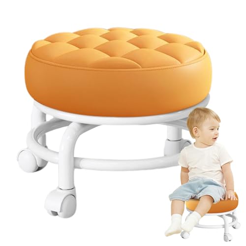 Stuhlstuhl - 360 ° Rotatable Niedriger Sitz Mit Rädern | Kleine Runde Schwenkhocker Mit PU Lederkissen, Universalriemenscheibenhocker Für Zuhause, Büro, Mietzimmer, Küche, Salon, Kinder Und Erwachsene Stuhlstuhl - 360 ° Rotatable Niedriger Sitz Mit Rädern | Kleine Runde Schwenkhocker Mit PU Lederkissen, Universalriemenscheibenhocker Für Zuhause, Büro, Mietzimmer, Küche, Salon, Kinder Und Erwachsene von Generisch