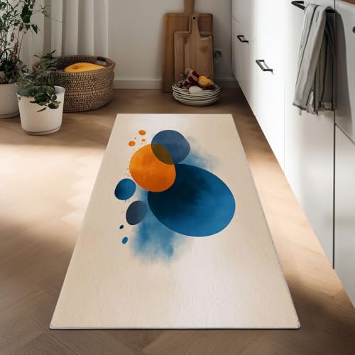 Style Bohème Teppich Läufer Rutschfest 40 x 120 cm, Teppichläufer Kurzflor Weich Abstrakte Verschmierte Wassertropfen Kreise Waschbare Küchenteppich Vorzimmer Eingangsbereich Korridor Wohnzimmer von Generisch