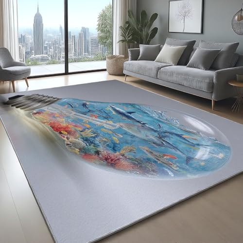 Super Soft Teppich Realistisch Design Ozean GlüHbirnenmuster Waschbar Weich Bettvorleger für Wohnzimmer Schlafzimmer Flur Grau, 160 x 230 cm von Generisch