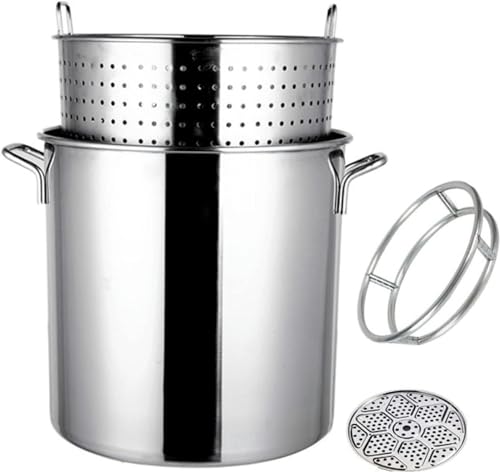 Suppentopf aus Edelstahl, 27 Qt/45 Qt/63 Qt für Krebse, Meeresfrüchte, Fritteuse mit Siebkorb, Topflappen, antihaftbeschichtete Dampfgarer für das Kochen im Freien von Generisch