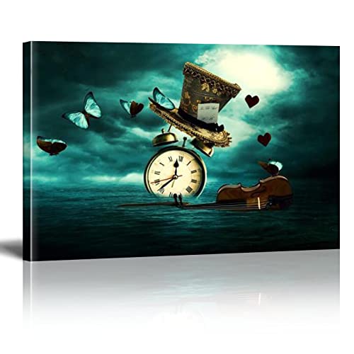 Surrealismus Uhr Violine Schmetterling Hut Leinwand Gemälde Wandkunst Poster 80 x 120 cm Innen gerahmt Home Decor Salvador Dali inspirierte Retro-Drucke Surrealismus Uhr Violine Schmetterling Hut Leinwand Gemälde Wandkunst Poster 80 x 120 cm Innen gerahmt Home Decor Salvador Dali inspirierte Retro-Drucke von Generisch