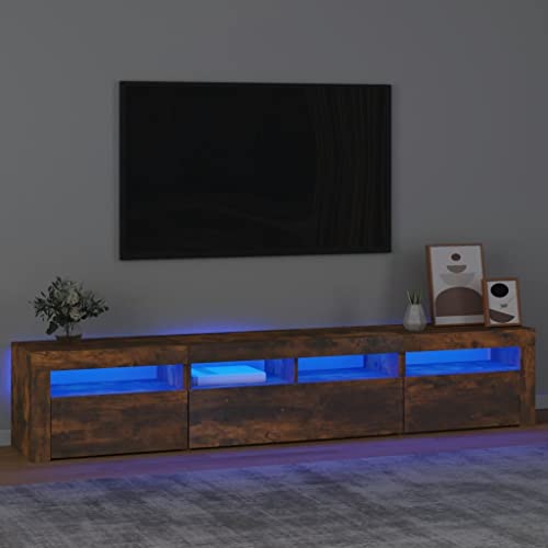 TJROO LED-TV-Ständer, Eiche & Rauch, 210 x 35 x 40 cm, mehrschichtiges Holz, moderne Wohnzimmermöbel, mobile Konsole mit Türen, stilvolles Unterhaltungszentrum von Generisch