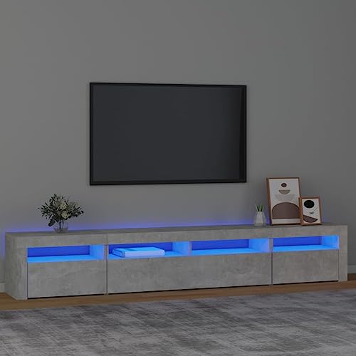TJROO LED-TV-Ständer mit Betongrauer Oberfläche, 240 x 35 x 40 cm, mehrschichtiges Holz, modernes Wohnzimmermöbel, Konsolentisch mit Türen für Fernseher von Generisch