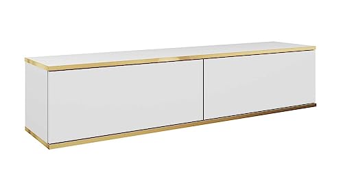 TV-Schrank Luxury 135 cm Hängend mit 2 Klapptüren Modern TV Bank Möbel Lowboard Hängeschrank Wohnzimmer Hängeboard Wohnwand Wandschrank Fernsehtisch Regal Board Fernsehschrank Deko Gold Leiste Beige von Generisch