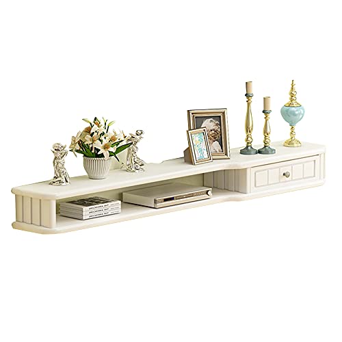 TV-Schrank aus Massivholz, Wandmontage, Schweberegal für Wohnzimmer & Schlafzimmer, feuchtigkeits- und schimmelresistent, hohe Tragfähigkeit, stilvolles weißes Design, 100 × 24 × 16 cm von Generisch