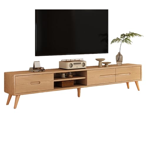 TV-Ständer aus natürlicher Eiche, rustikales Entertainment-Center mit 2/3 Schubladen und offenem Regal, Gaming-TV-Schrank für Wohnzimmer, Schlafzimmer, Büro, stilvolle Akzentmöbel (200 cm) von Generisch