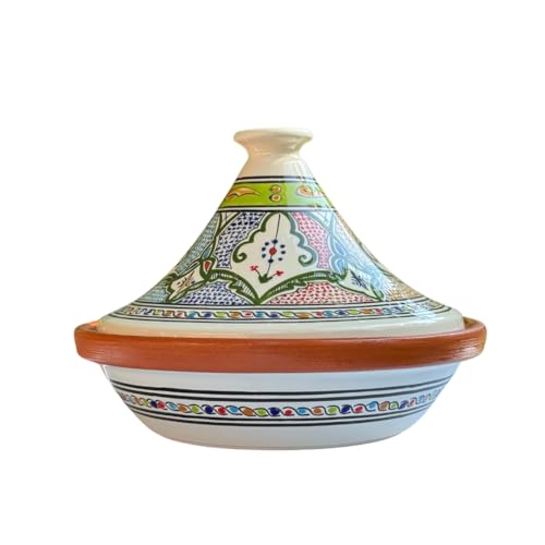 Tajine-Topf gemustert | Grün/Weiß | 25 cm Durchmesser | ideal für 2 Portionen | Traditionell nordafrikanischer Kochtopf von Generisch