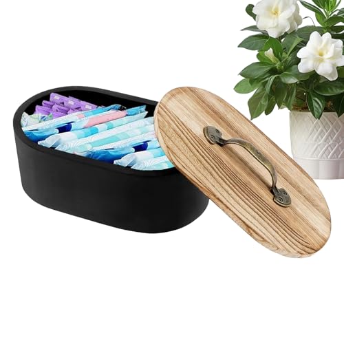 Tamponhalter für Badezimmer | Tampon-Aufbewahrungsbox aus Holz mit Deckel | dekoratives Zubehör für Haarnadeln, Tupfer, Medizin, Kosmetik, Schrank, Tisch, Arbeitsplatte, Spind und von Generisch