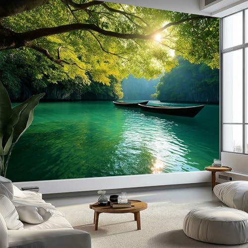 Tapete 3D Fototapete Naturfotografie 300 x 210 cm, Vliestapete Wandbild Fototapeten Blaues Meer Grüne Bäume Sonnenschein Boot Schlafzimmer Wohnzimmer TV Hintergrund Wand Moderne Wanddeko Tapete 3D Fototapete Naturfotografie 300 x 210 cm, Vliestapete Wandbild Fototapeten Blaues Meer Grüne Bäume Sonnenschein Boot Schlafzimmer Wohnzimmer TV Hintergrund Wand Moderne Wanddeko von Generisch