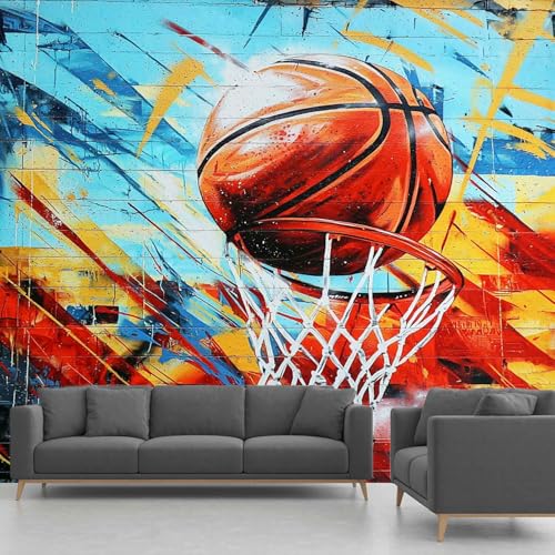 Tapete Basketball – Fototapete Bunte Hip-Hop-Graffiti Ziegelwand Vliestapete, 150x105 cm Panorama-Tapete – Wanddeko & Wandtapete für Wohnzimmer, Schlafzimmer, Flur(Nicht selbstklebend) von Generisch