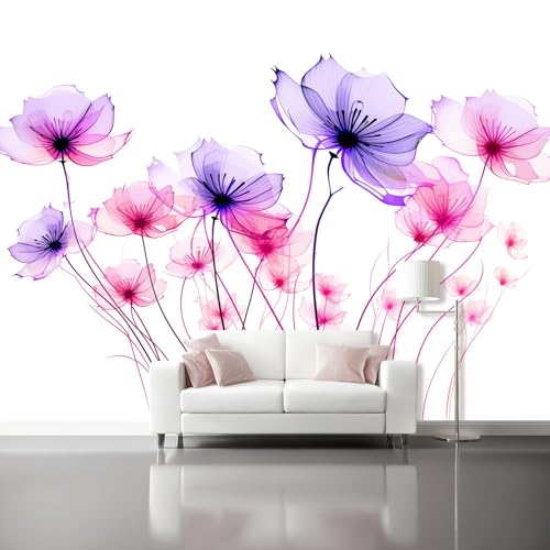 Tapete Kinderzimmer - Minimalismus Blumen Linien Wanddekoration Fototapete für Wohnzimmer TV Hintergrundwand, Weiß Lila Tapete für Schlafzimmer Büro Flur 300 x 210 cm Tapete Kinderzimmer - Minimalismus Blumen Linien Wanddekoration Fototapete für Wohnzimmer TV Hintergrundwand, Weiß Lila Tapete für Schlafzimmer Büro Flur 300 x 210 cm von Generisch