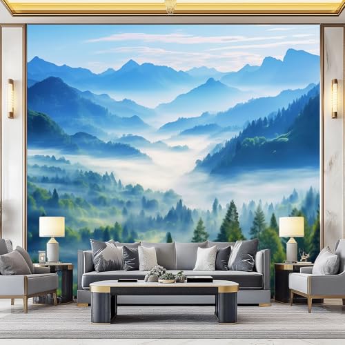 Tapete Kinderzimmer - Natur Berge Wald Wanddekoration Fototapete für Wohnzimmer TV Hintergrundwand, Blau Tapete für Schlafzimmer Büro Flur 300 x 210 cm Tapete Kinderzimmer - Natur Berge Wald Wanddekoration Fototapete für Wohnzimmer TV Hintergrundwand, Blau Tapete für Schlafzimmer Büro Flur 300 x 210 cm von Generisch