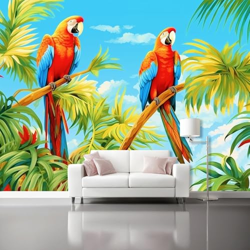 Tapete Kinderzimmer - Natur Dschungel Vögel Wanddekoration Fototapete für Wohnzimmer TV Hintergrundwand, Blau Tapete für Schlafzimmer Büro Flur 300 x 210 cm Tapete Kinderzimmer - Natur Dschungel Vögel Wanddekoration Fototapete für Wohnzimmer TV Hintergrundwand, Blau Tapete für Schlafzimmer Büro Flur 300 x 210 cm von Generisch