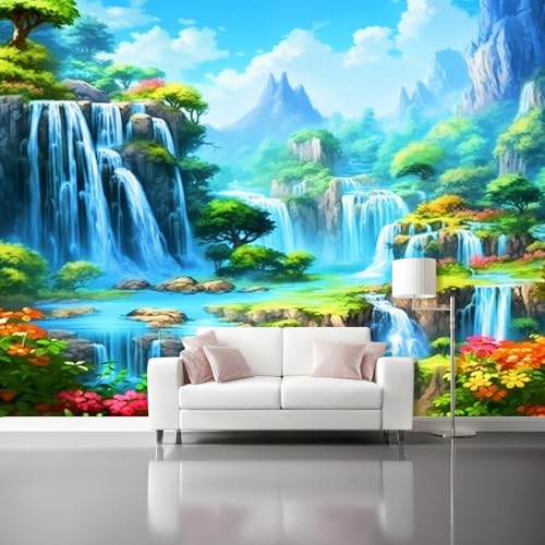 Tapete Natur Wald Wasserfall, 300 x 210 cm Große Vliestapete Panorama-Tapete für Moderne Wanddeko - Blau Fototapete für Wohnzimmer Erwachsene Kinderzimmer Dekoration Tapete Natur Wald Wasserfall, 300 x 210 cm Große Vliestapete Panorama-Tapete für Moderne Wanddeko - Blau Fototapete für Wohnzimmer Erwachsene Kinderzimmer Dekoration von Generisch