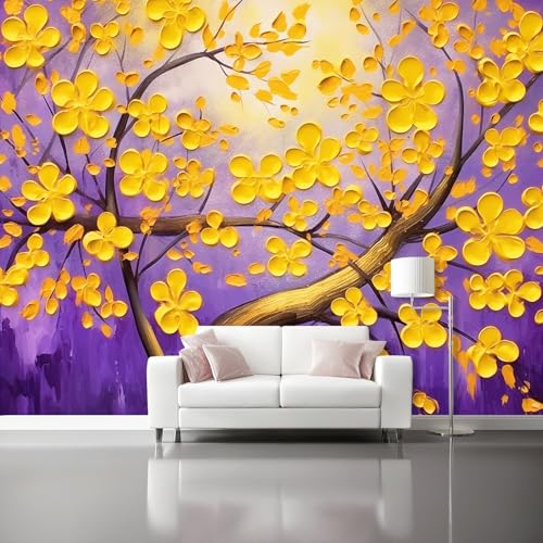 Tapete Ölgemälde Äste Blütenblätter, 400 x 280 cm Große Vliestapete Panorama-Tapete für Moderne Wanddeko - Gelb Lila Fototapete für Wohnzimmer Erwachsene Kinderzimmer Dekoration Tapete Ölgemälde Äste Blütenblätter, 400 x 280 cm Große Vliestapete Panorama-Tapete für Moderne Wanddeko - Gelb Lila Fototapete für Wohnzimmer Erwachsene Kinderzimmer Dekoration von Generisch