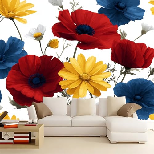 Tapete Panorama Poster 350 x 256 cm (B x H), Vliestapete Wandtapete Wand-Dekor Blumen Elegant Gänseblümchen - Für Mädchen Jungs Schlafzimmer und Wohnzimmer (Rot) von Generisch