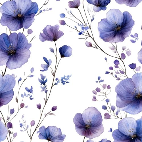Tapete Selbstklebende Fototapete Wandpapier Blumen Lila Folie Dekorfolie Möbelfolie Klebefolie Malerei Pflanzen 44x300 cm Wanddeko Wandtapete Wohnzimmer Schlafzimmer von Generisch