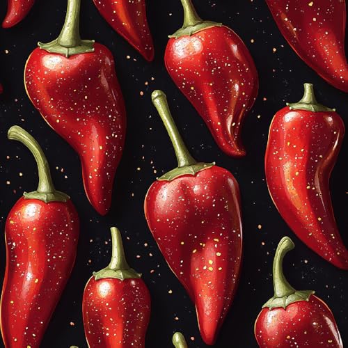 Tapete Selbstklebende Fototapete Wandpapier Chilischote Rot Folie Dekorfolie Möbelfolie Klebefolie Malerei Pflanzen 44x1000 cm Wanddeko Wandtapete Wohnzimmer Schlafzimmer von Generisch