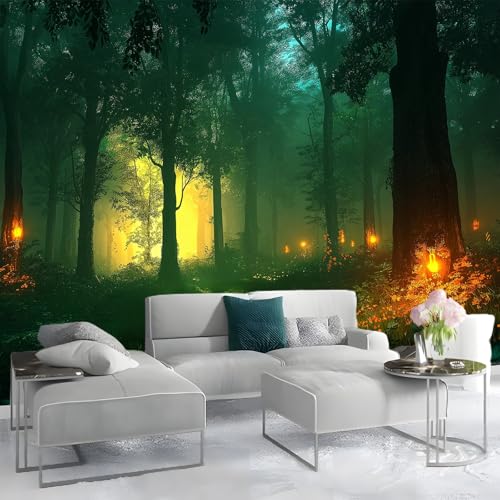 Tapete Selbstklebende Fototapete Wandpapier Dekorfolie Möbelfolie Klebefolie Baum Wildblumen Design 350 x 256 cm (W x H) Waldlandschaft Wanddeko Wandtapete Wohnzimmer Schlafzimmer von Generisch