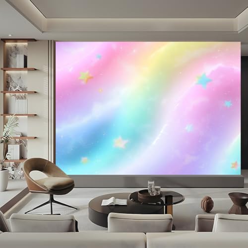 Tapete Selbstklebende Fototapete Wandpapier Dekorfolie Möbelfolie Klebefolie Regenbogen Sterne Design 400 x 280 cm (W x H) Verträumt Wanddeko Wandtapete Wohnzimmer Schlafzimmer von Generisch