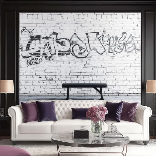 Tapete Selbstklebende Fototapete Wandpapier Dekorfolie Schwarzes Graffiti Stuhl Design 200 x 140 cm (W x H) Weiße Wandfliesen Wanddeko Wandtapete Wohnzimmer Schlafzimmer von Generisch