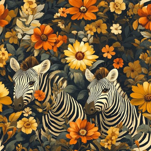 Tapete Selbstklebende Fototapete Wandpapier Zebra Gelbe Blume Folie Dekorfolie Möbelfolie Klebefolie Bemalt Vintage 44x300 cm Wanddeko Wandtapete Wohnzimmer Schlafzimmer von Generisch