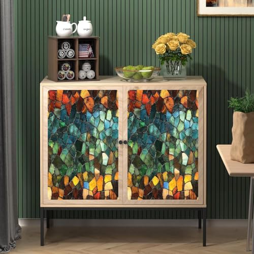 Tapete Selbstklebende Moderner Stil Matt Wasserdicht Möbelaufkleber Orange Grüne Unregelmäßige Glasbausteine Dekorfolie Nahtlose Wandpapier 45x1000CM Wanddeko Wandtapete für Schlafzimmer Wohnzimmer von Generisch