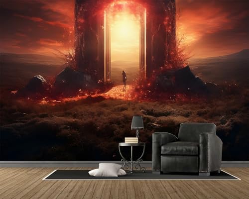Tapete Tropische 3D Tür, Fototapete Traum 250x175 cm, Vliestapete mit Rote Pflanzen Muster, Wandtapete 3D Motivtapeten für Wohnzimmer Schlafzimmer Groß Wanddeko, B66 von Generisch